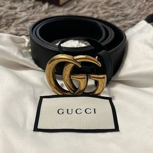 Leather belt with Double G buckle belt - black, size 90